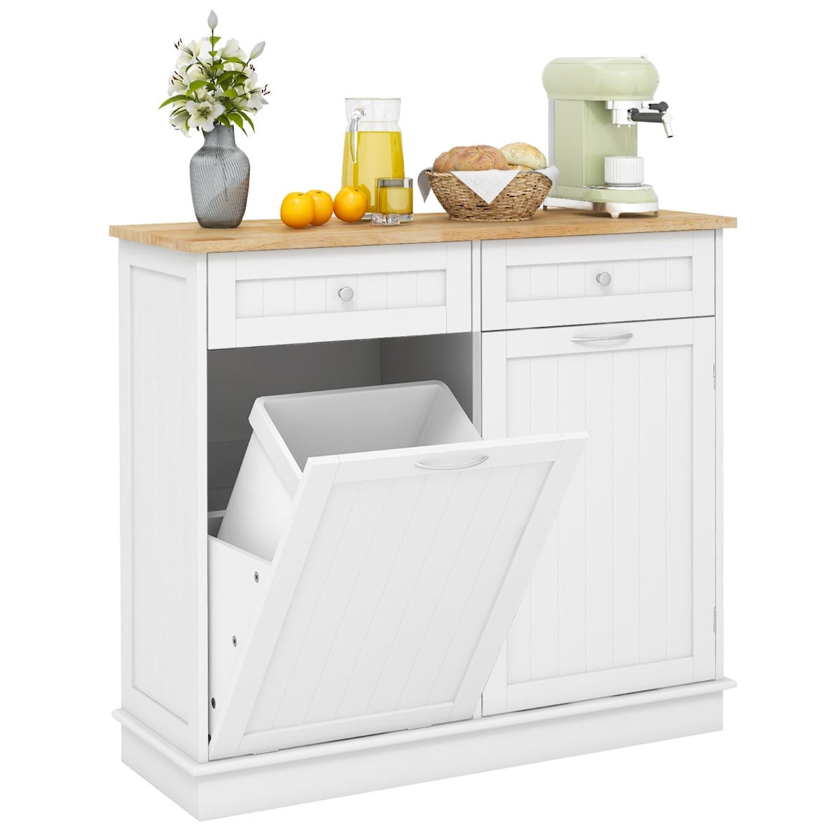 Helloshop26 - Buffet de cuisine 100 x 35 x 91 cm avec porte inclinable et 2 tiroirs style classique en MDF blanc 20_0015059
