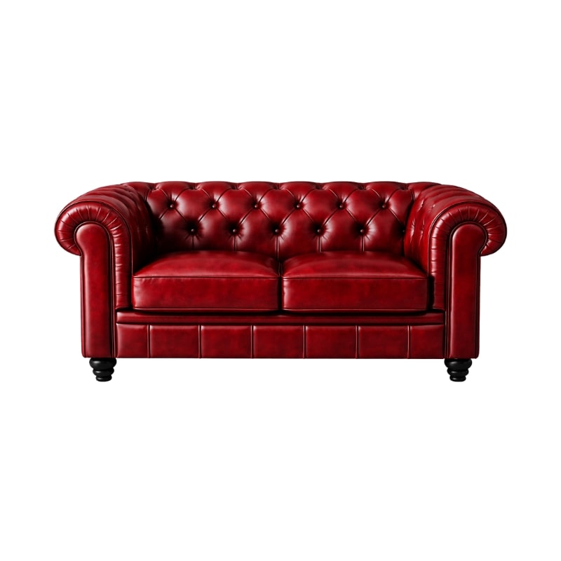 Chesterfield Bank - 2 Zits - Rood - Leer - Sofa - Bankstel - Chesterfield