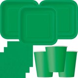 thumbnail of Party Deko Set grün Einweggeschirr für 14 Personen eckige Teller, Becher, Servietten Dunkelgrün