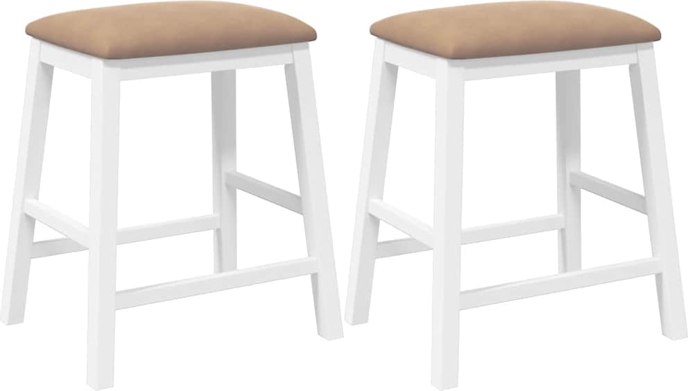 vidaXL Barstühle mit Kissen 2 Stk. Weiß Massivholz Gummibaum
