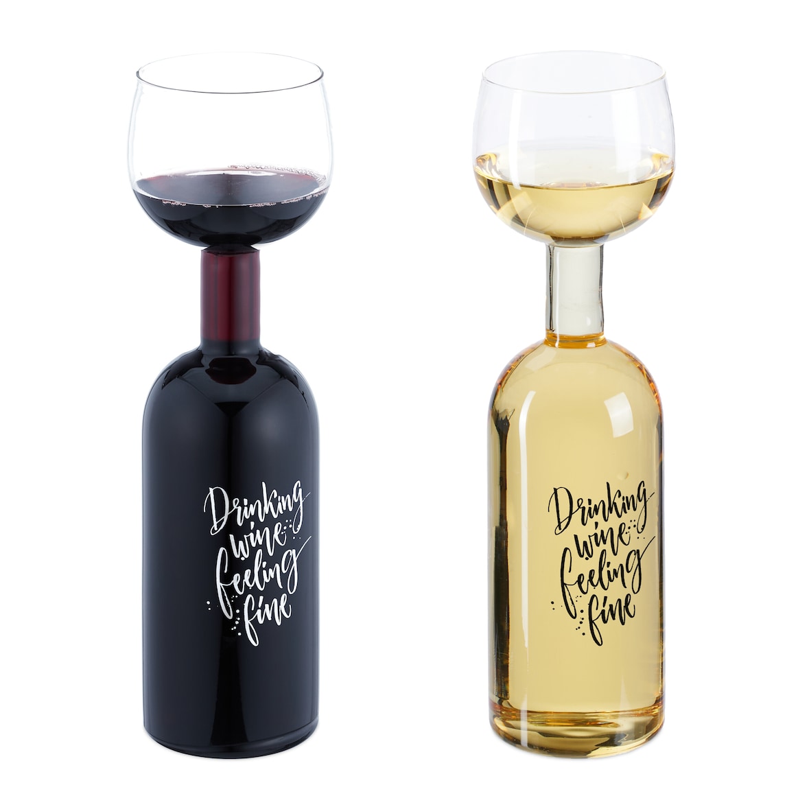 Relaxdays Weinflasche Glas, XL Weinglas mit Spruch, Fun Geschenk für Weinliebhaber, Weinflaschenglas 750 ml, transparent