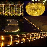 thumbnail of Fita LED solar impermeável com mangueira luminosa e painel solar impermeável (12 Metros - 100 Led, Branco Quente) Coshano