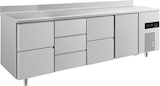 thumbnail of Gastro Kühltisch  je 2 Schubladen links&Mitte 3 Schubladen Mitte 1 Tür rechts, Aufkantung, Umluftkühlung 2330x700x850mm -2/+8°C 632l