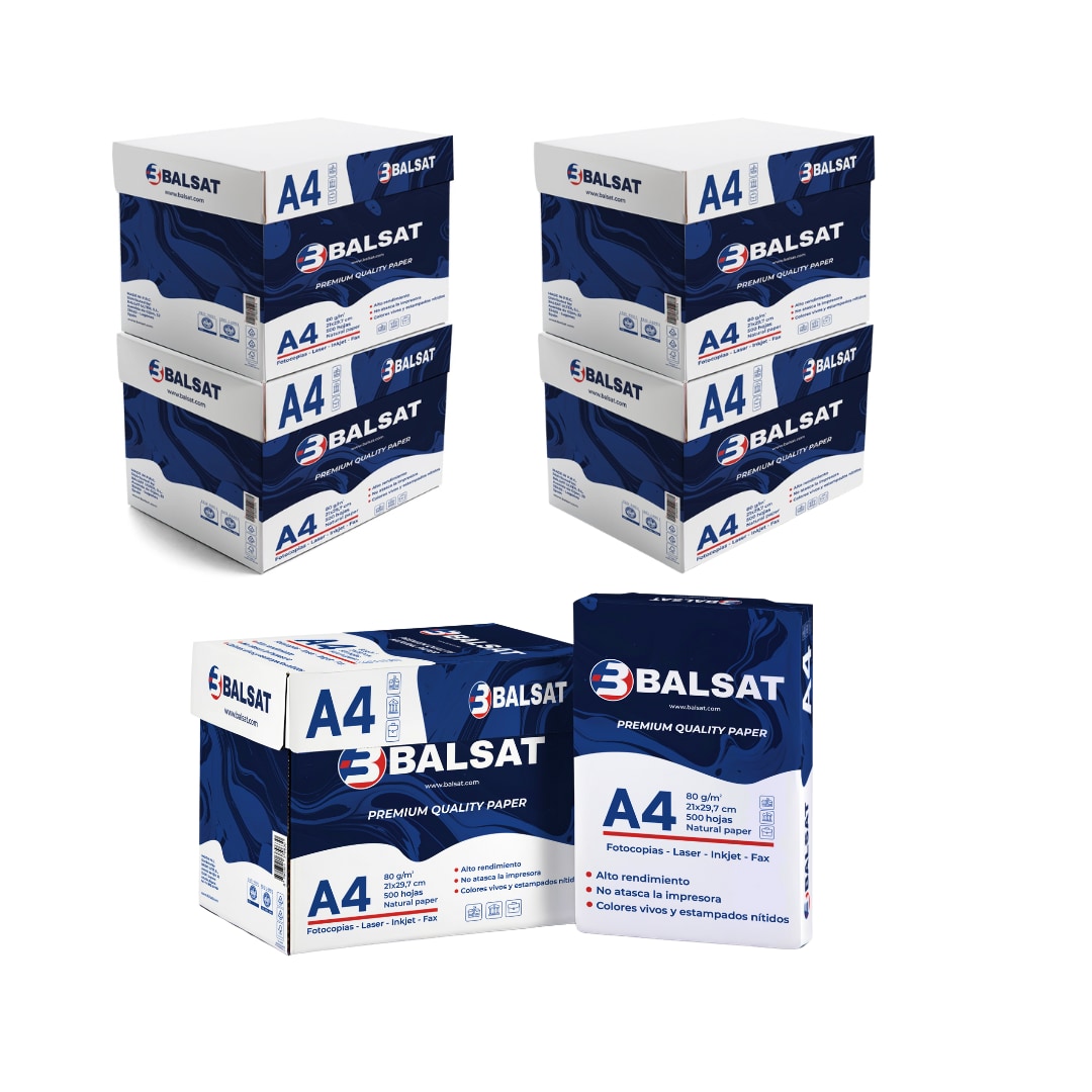 BALSAT | Paquete Folios DIN A4 500 hojas/paquete 80 g/m² | Blanco vivo|25 paquetes (5 cajas)