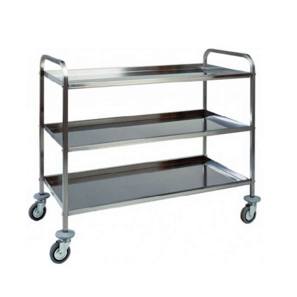 Fimar Edelstahl-Servierwagen - 3 Edelstahl-Etagen 100x50 cm - Abmessungen 111x57x172(h) cm - Räder ø125 mm