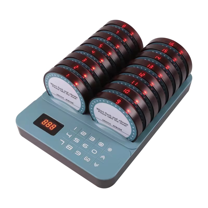 Sistema di chiamata per ristoranti / cercapersone / cercapersone nero, 16 quadranti e 1 orologio, portata 300 m
