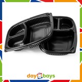 thumbnail of DayBays 1600 Stk. Mikrowellen Menüschale Cookipack 3-geteilt 1250 cc 255x190x45 mm PP Schwarz mit transparentem Deckel