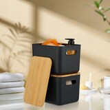 thumbnail of Relaxdays Aufbewahrungsbox, 4er Set, mit Deckel, Kunststoff & Bambus, mit Griffen, Organizer, HBT: 16x26x17,5 cm, weiß