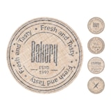 thumbnail of 4 Tischsets rund 38cm Jute Platzsets mit bedrucktem Bäckerei Motiv Platzdeckchen Tellerunterlage Tischuntersetzer Set Küche Gastronomie Beige Schwarz