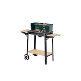 thumbnail of aro Grelhador a carvão com rodas, superfície de churrasco 48 x 28,5 cm, prateleira lateral e inferior, móvel, aço/madeira, verde