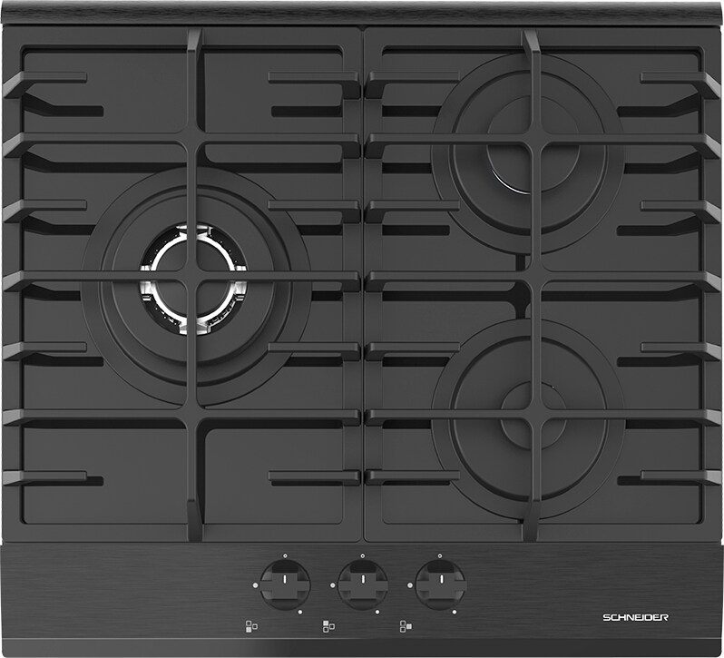 Placa de Gas Butano Cristal 3 fuegos Mandos Frontal 60cm Negro SCHNEIDER SCTG6031N3LPG