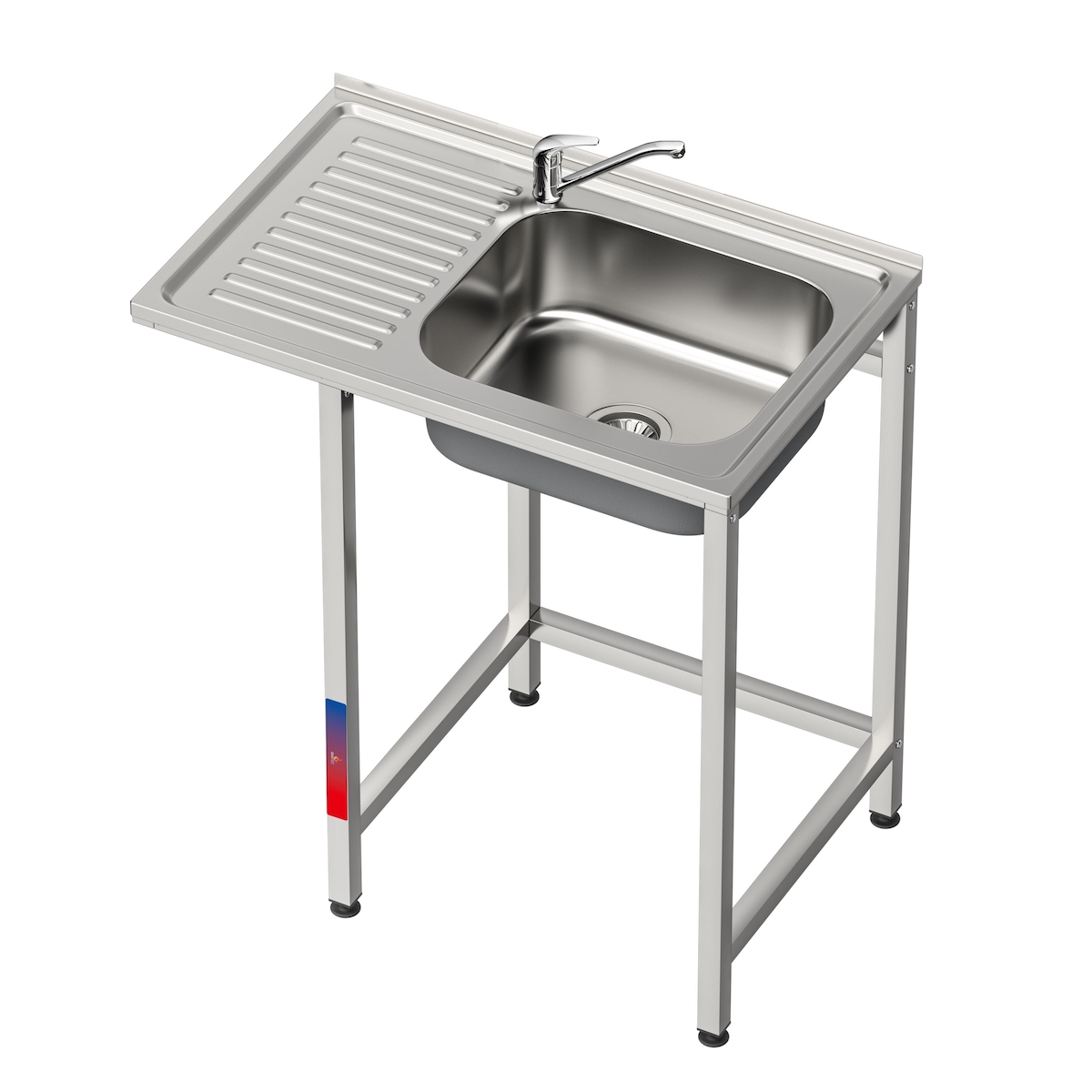 Gasfrit – Unterbau-Spülbecken mit 1 Becken und 1 Abtropffläche, industriell, aus Edelstahl, mit Fach für Gläserspülmaschine, 800 x 500 x 850 mm.