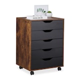 thumbnail of Relaxdays Rollcontainer, 5 Schubladen, HxBxT: 66,5 x 48 x 39,5 cm, Büroschrank, Aktenschrank mit Rollen, braun/schwarz