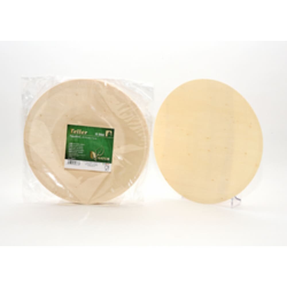 Pappelholz Teller Servierteller Flach Natur 10 Stück – Runde Holzteller Ø 215mm x 15mm Dick