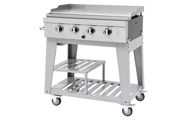 METRO PROFESSIONAL Barbecue a gas con 4 bruciatori e plancha, 85 × 50 cm, telo di copertura, con ruote, acciaio inox, argento