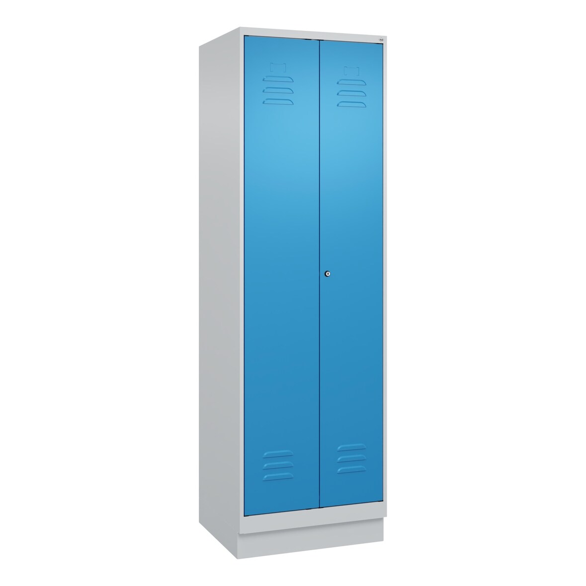 C+P Doppel-Spind Classic PLUS, Sockel, 2 Abteile, HxBxT 195x60x50cm, Zylinderschloss, Hellgrau/Lichtblau von PROREGAL