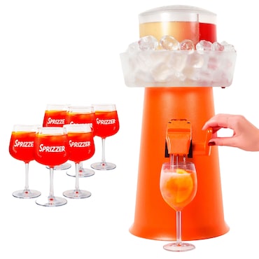 Kit SPRIZZER Arancione in Plastica con 6 Bicchieri Originali per Aperitivi – Set Completo e Design Italiano Elegante SPRIZZER