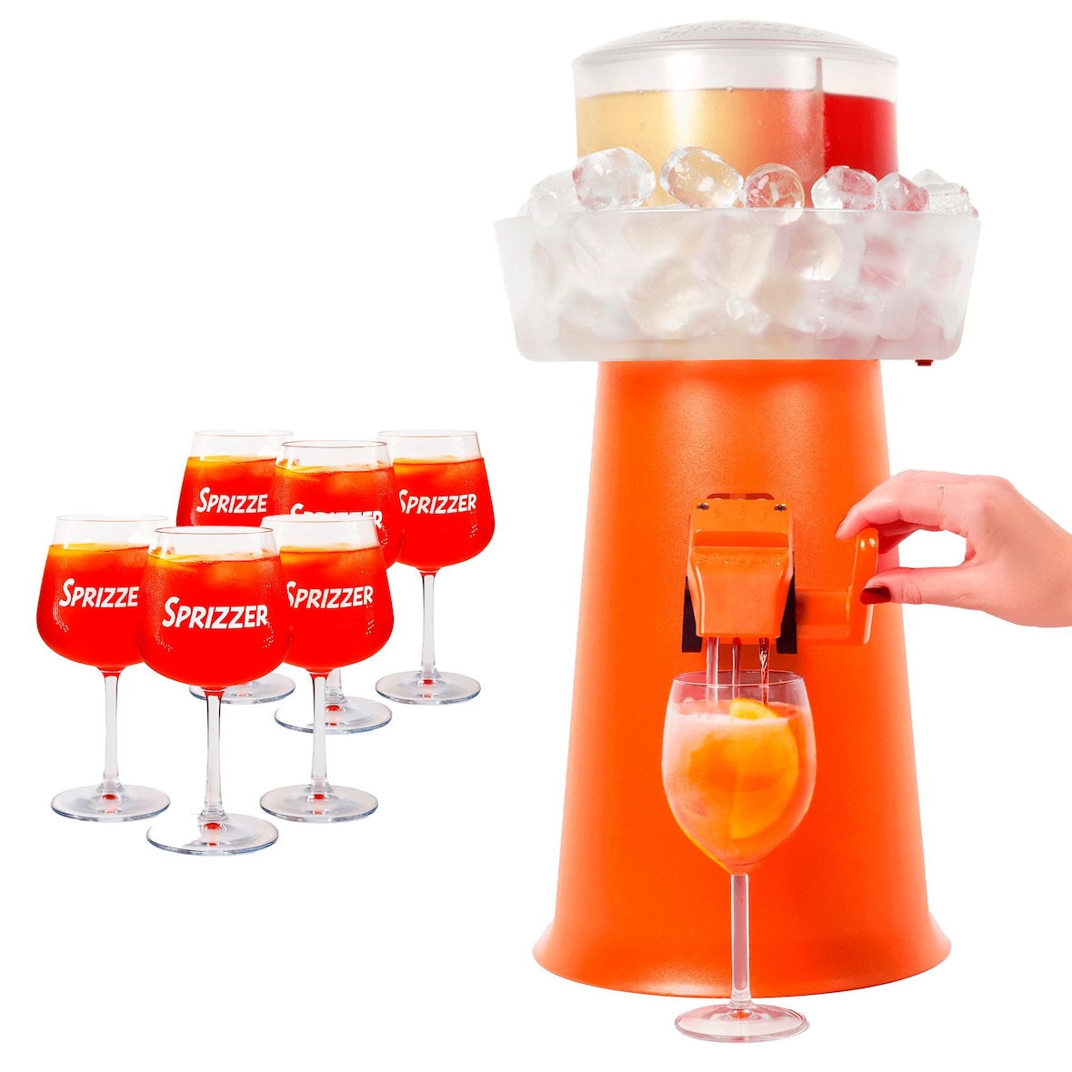 Kit SPRIZZER Arancione in Plastica con 6 Bicchieri Originali per Aperitivi – Set Completo e Design Italiano Elegante SPRIZZER