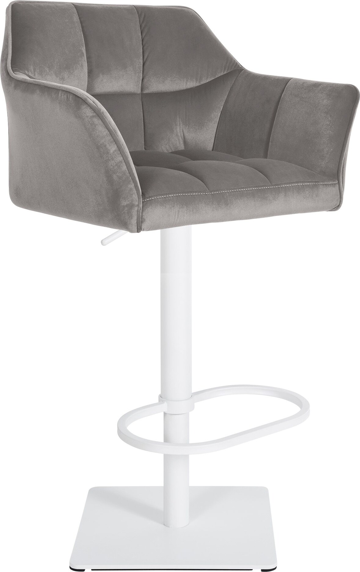 Barhocker SIHAR - Samt Grau 64x45x88 cm Weiß | Barstuhl Höhenverstellbar Mit Lehne Drehbar Tresenhocker Tresenstuhl Kneipenhocker Kneipenstuhl