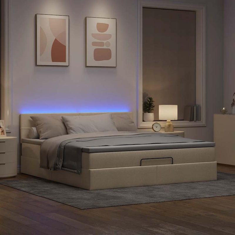 vidaXL Ottomane Bett mit Matratze & LEDs Creme 180x200 cm Stoff | METRO