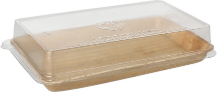 50 Stück Sushi-Schalen aus Palmblatt eckig 200 ml 22 x 14,2 cm natur mit rPET Deckel  Kombipack