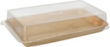 thumbnail of 50 Stück Sushi-Schalen aus Palmblatt eckig 200 ml 22 x 14,2 cm natur mit rPET Deckel  Kombipack