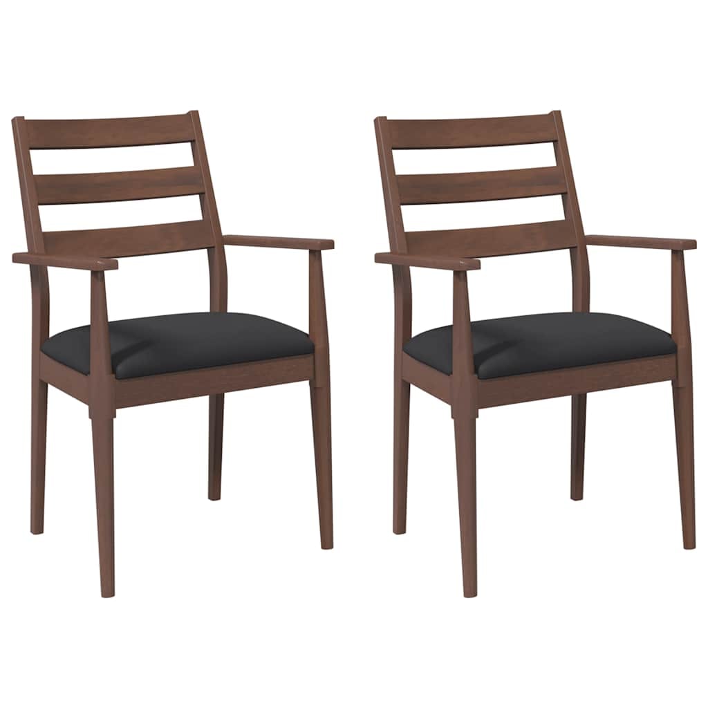 vidaXL Esszimmerstühle mit Kissen 2 Stk. Braun Massivholz Gummibaum