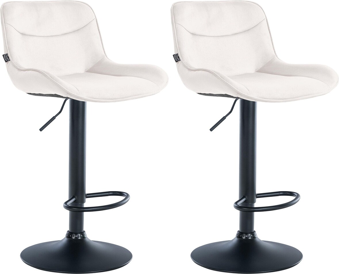 Décoshop26 - Set aus 2 ergonomisch geformten Drehhockern mit Ziernähten in cremefarbenem Samt und schwarzem Metallgestell 10_0006036