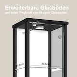 thumbnail of K-Möbel vitrine en verre en noir (176x37x33cm) avec 4 étagères en verre réglables en hauteur, miroir, serrure, LED - modèle de voiture vitrine