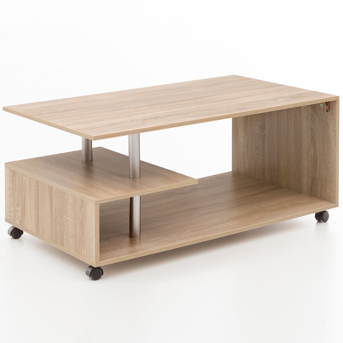 Design Couchtisch WL5.735 105 x 48,5 x 60 cm Sonoma Drehbar mit Rollen, Wohnzimmertisch Coffee Table, Sofatisch Loungetisch Holz, Kaffeetisch mit