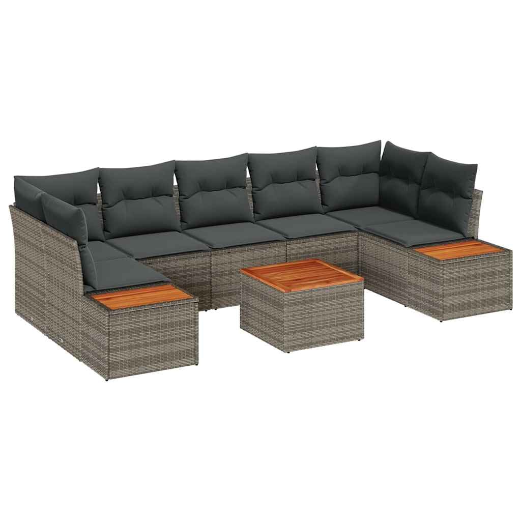 vidaXL Garten-Sofa-Set mit Kissen mit Speicher 8 pcs Grau Poly Rattan