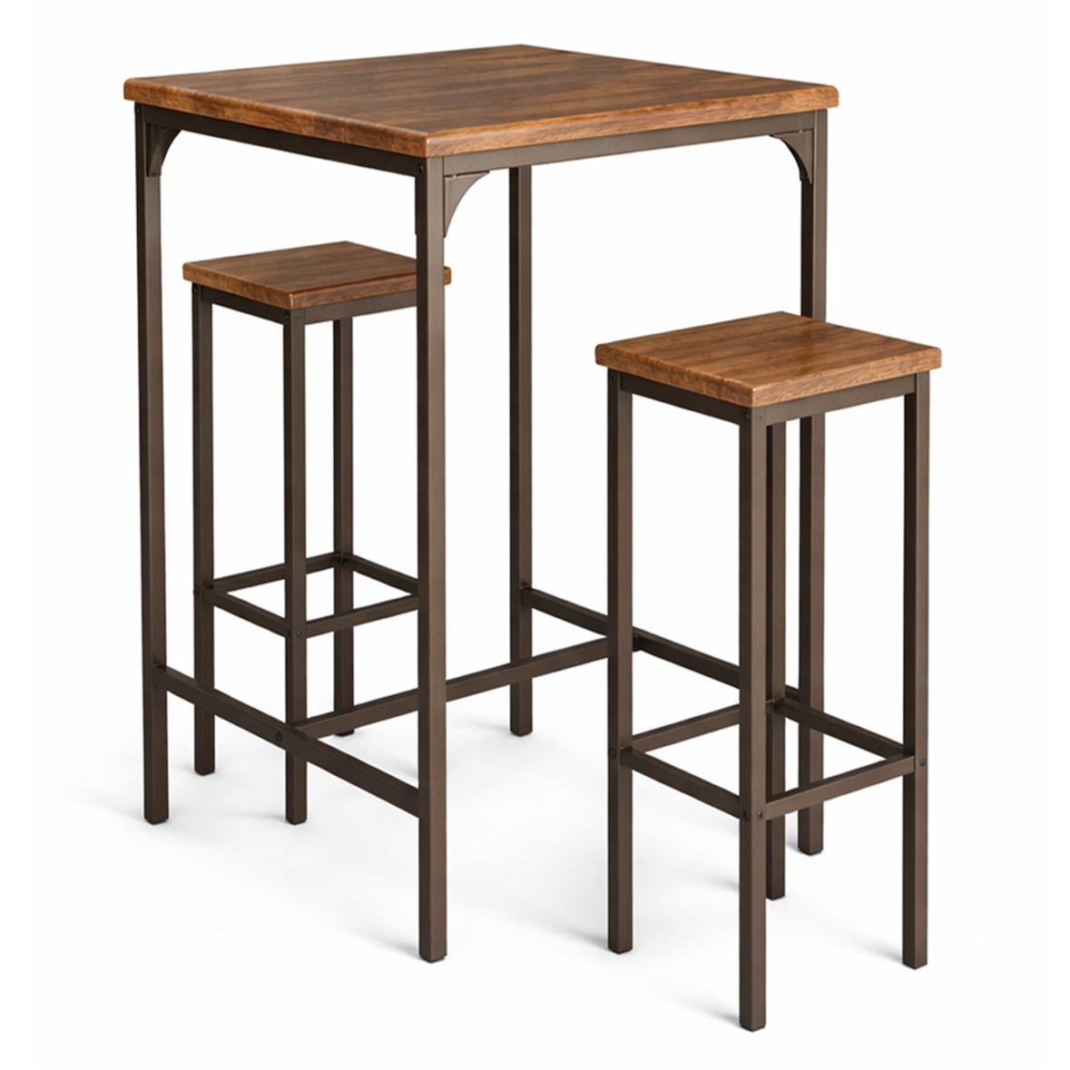 Set de mesa alta cuadrada de 110 cm y 2 taburetes en nogal marrón Mod. VIAREGGIO de Yelloo