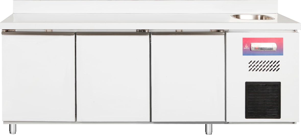 Gasfrit – Wandkühlbank mit Lüftung und integriertem Spülbecken, 3 Türen aus Stahl, 2000 x 600 x 850 + 100 mm, hohe Qualität