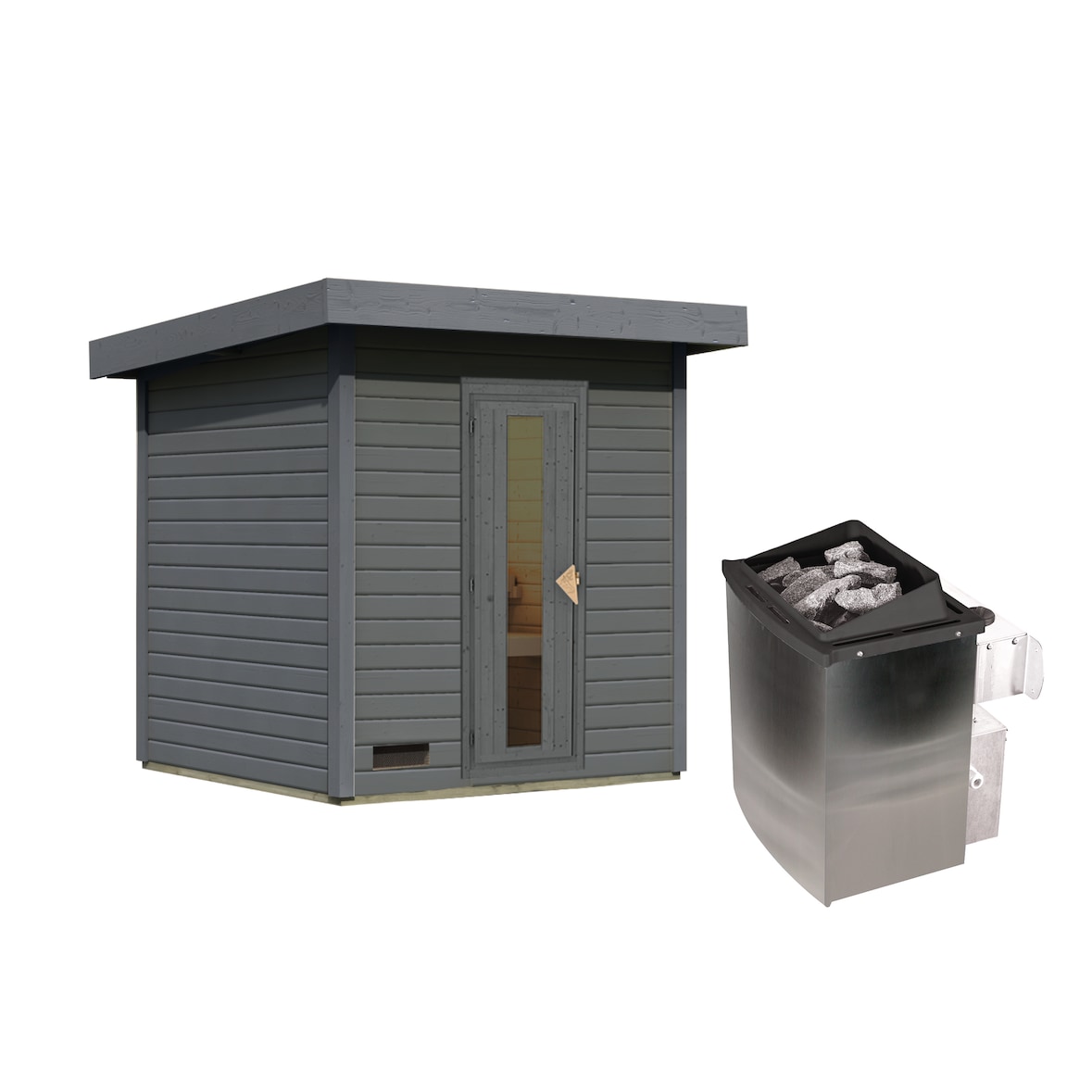 Karibu Saunahaus 38mm Melo 2 Ofen 9 kW integr. Strg terragrau
