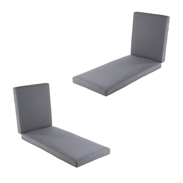 Pack 2 cojines para tumbona de exterior estándar Olefin color gris, Tamaño 190x60x10 cm, No pierde color, Desenfundable