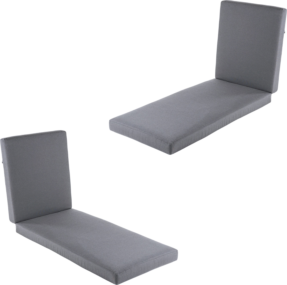 Pack 2 cojines para tumbona de exterior estándar Olefin color gris, Tamaño 190x60x10 cm, No pierde color, Desenfundable
