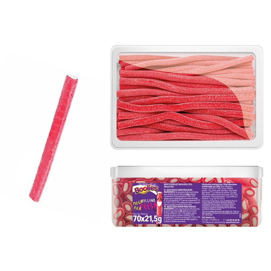 Bonbon mega cable acide fraise 6 x seau 170u Boolies