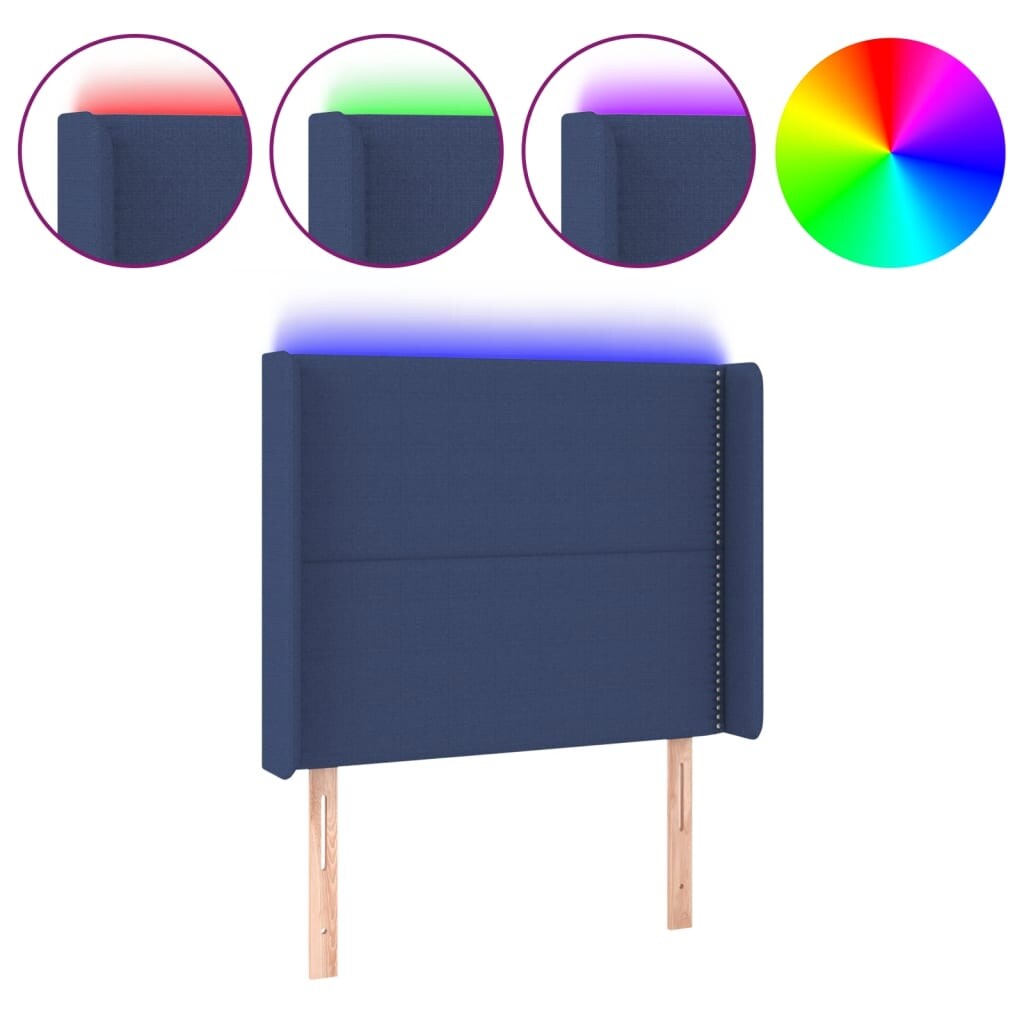 vidaXL LED Kopfteil Blau 93x16x118/128 cm Stoff