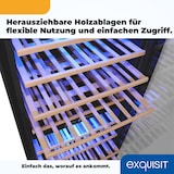 thumbnail of Exquisit Weinkühlschrank 2 Zonen, Platz für 114 Flaschen, 220 l, Umluftventilator, 9 Holzablagen, Temperaturanzeige, WS2-114-GTE-160G schwarz