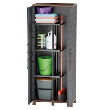 Armadio portascope + 3 ripiani estraibili Antracite 68 x 37 x 169 cm - Armadio portascope Portata 60kg Garage Lavanderia ArtPlast