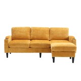 thumbnail of 4-Sitzer Sofa aus Chenille mit Hocker und Stauraum – Elegantes Design in Gelb, Getränkehalter und Seitentaschen, Komfort bis 300 kg