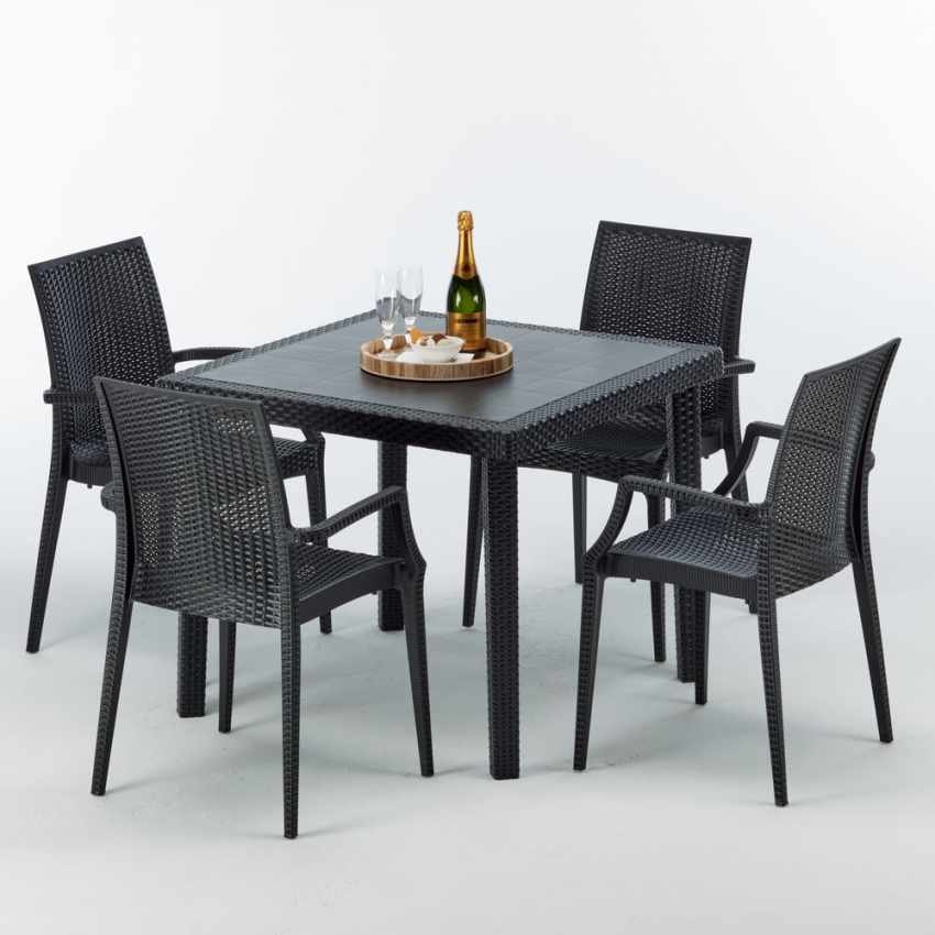 Tavolino Quadrato Nero 90x90 cm con 4 Sedie Colorate Bistrot Arm Passion - Nero-S7090SETA4PBIY