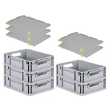 thumbnail of PROREGAL SparSet 5x Eurobox NextGen Grip mit Auflagedeckel & 4 gelben Verschlüssen, HxBxT 12x30x40cm, 11L, Grau, Griffe offen, Eurobehälter