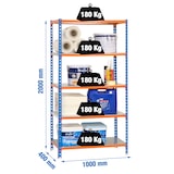 thumbnail of SimonRack Estanteria Metalica, 2000x1000x400 mm, 5 Alturas, Bandeja Metal, 180 kg de Punto Flexión, Estanterias Almacenaje, Az/Nrnj/Galva - Simonclick