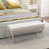 thumbnail of Taburete pie de cama banco para pie de cama con pies de madera y asiento acolchado carga 120 kg banqueta de dormitorio para entrada 110x37x49 cm