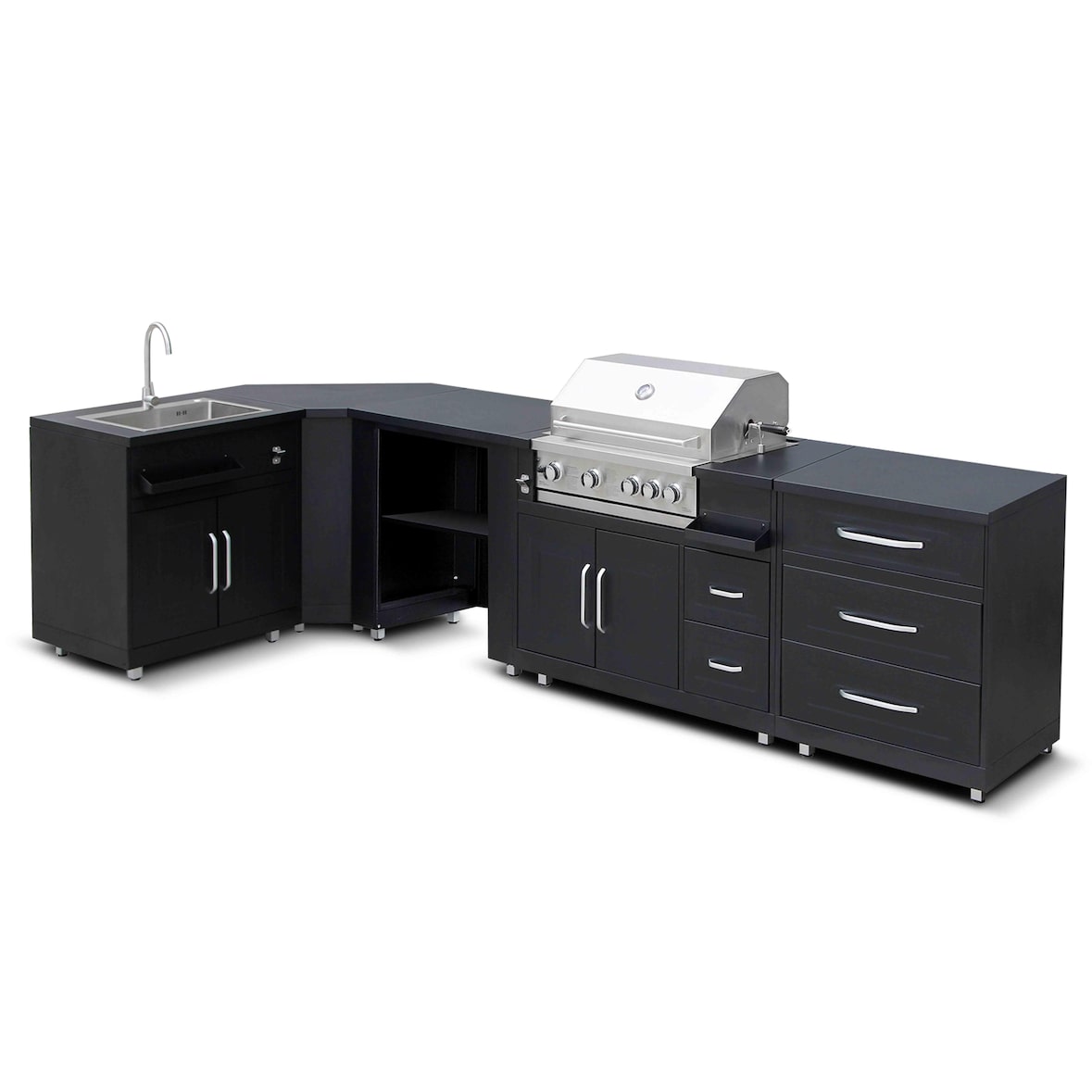 5-teilige Eck-Außenküche mit Spüle und Grill