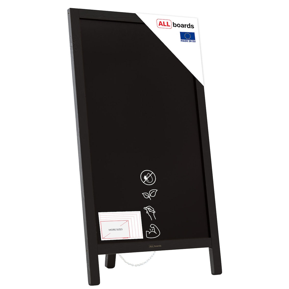 ALLboards Kundenstopper, SCHWARZ, Aufsteller mit Kreidefläche, einseitig 78×44 cm, Werbeaufsteller