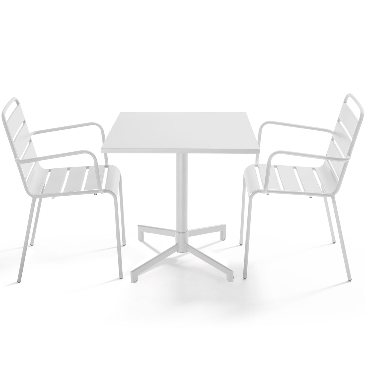 70 cm metalen tuintafel en 2 stoelen in wit