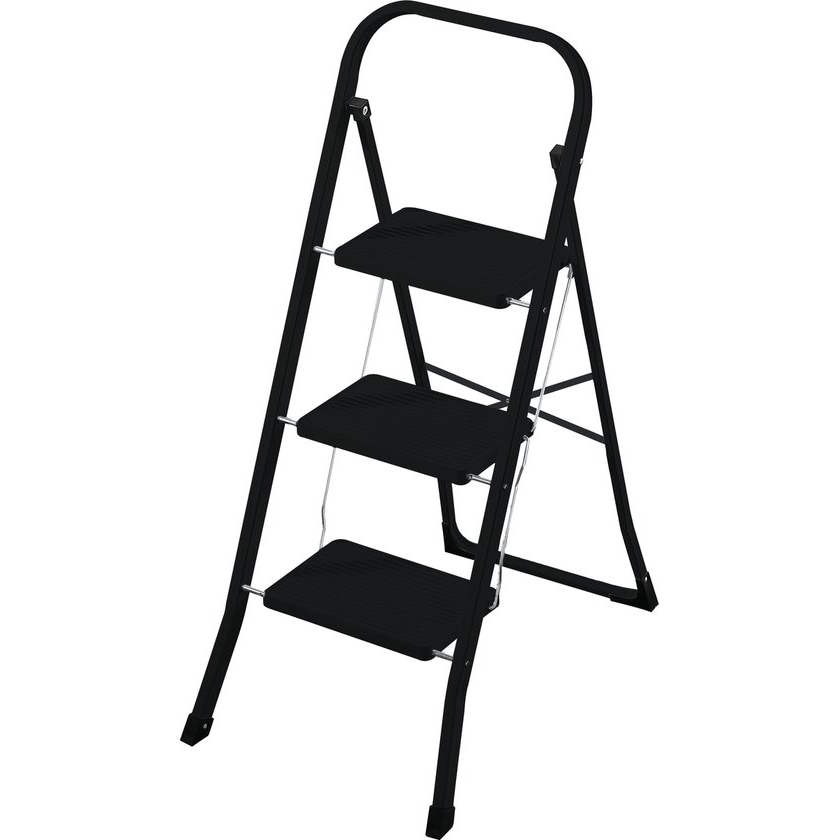 Rijoka Keukentrap Inklapbaar 3 Treden – Huishoudtrap – 150kg Draagkracht – Anti-slip treden – Zwart