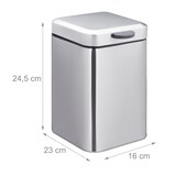 thumbnail of Relaxdays Kosmetikeimer Wandmontage, 3 Liter, Badabfalleimer eckig, mit Absenkautomatik, HBT: 24,5 x 16 x 23 cm, silber